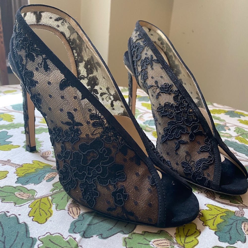 Jimmy Choo Shar 85 lace sling back pumps